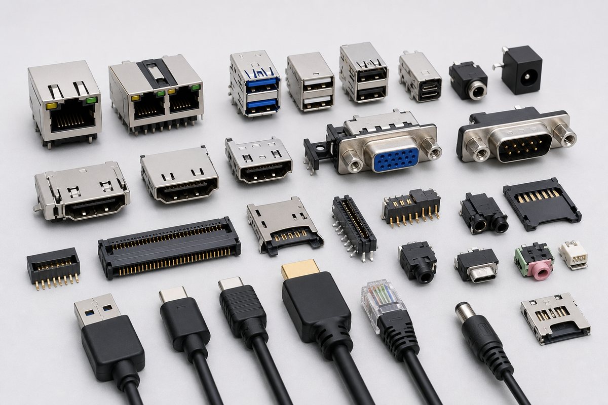 USB, RJ45, HDMI, VGA and board connectors