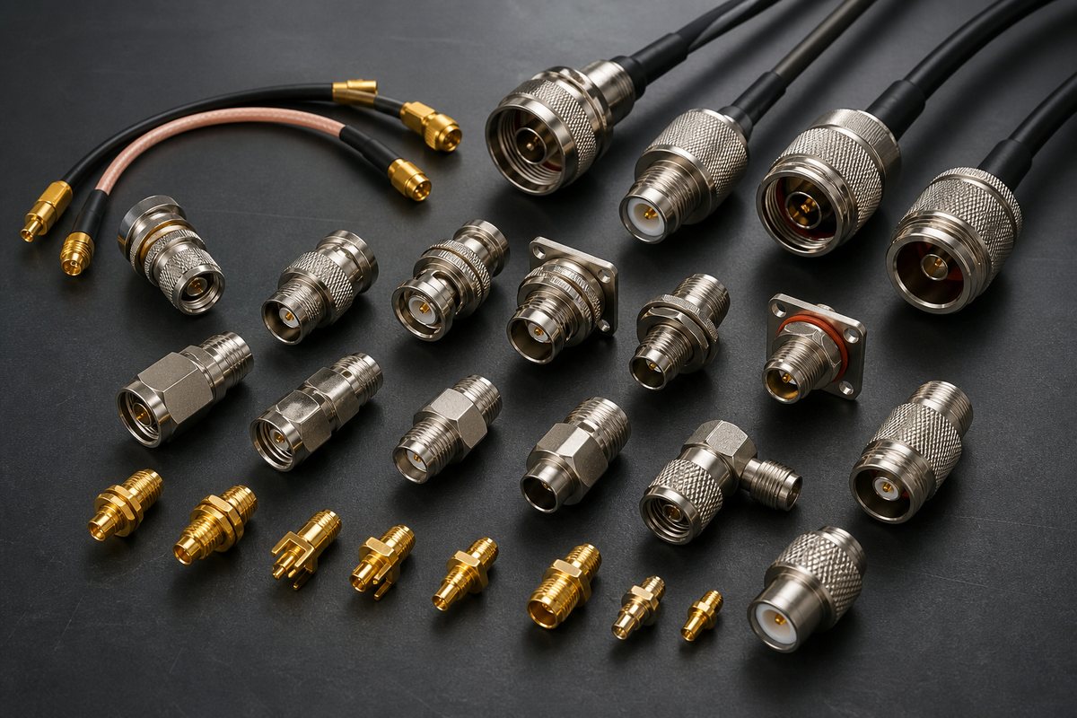 RF coaxial connectors and adapters product display